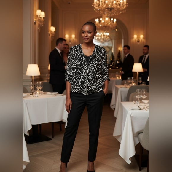 Chico's -NWOT, Black & White Zippered Jacket, Zipper Material Going Down Sleeves - Picture 1 of 10